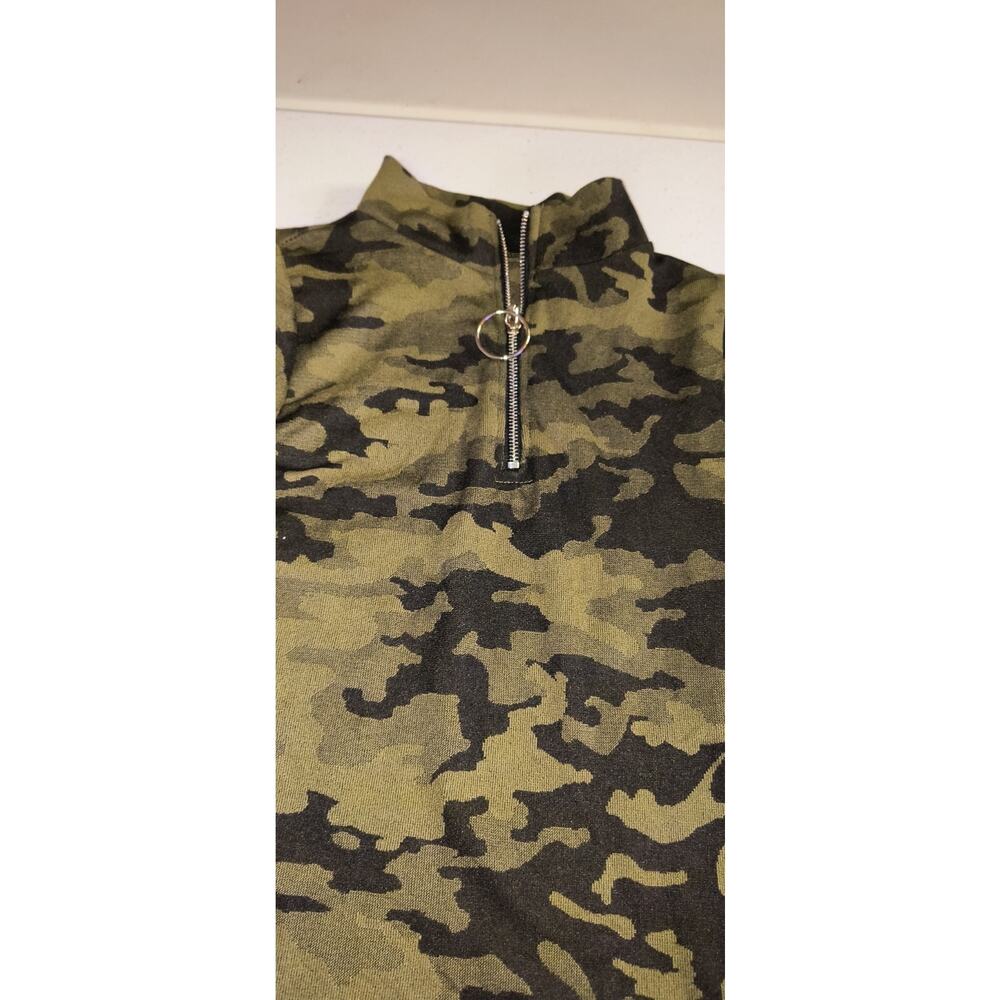 90s Girls 1/4 Zip Collared Long Sleeve Camo Print Top Outdoor Brown Size S G001 - Picture 4 of 5